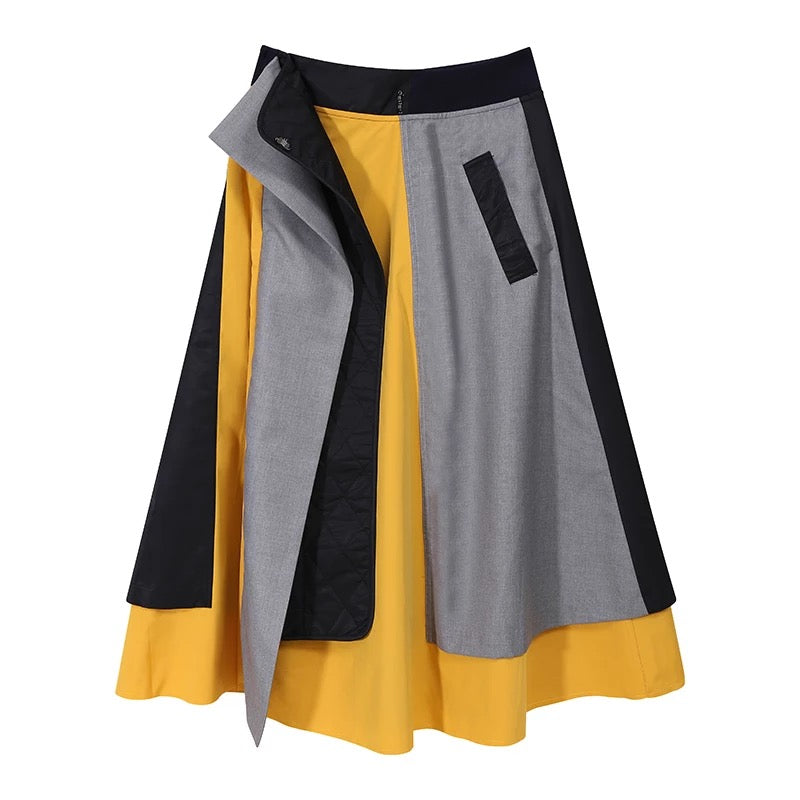 PLEATED COLOR BLOCK SKIRT