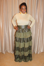 Load image into Gallery viewer, FAUX LEATHERED OLIVE MAXI SKIRT
