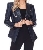 Load image into Gallery viewer, VEGAN LEATHER BLAZER - NAVY
