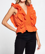 Load image into Gallery viewer, RUFFLE MY FEATHERS TOP - ORANGE
